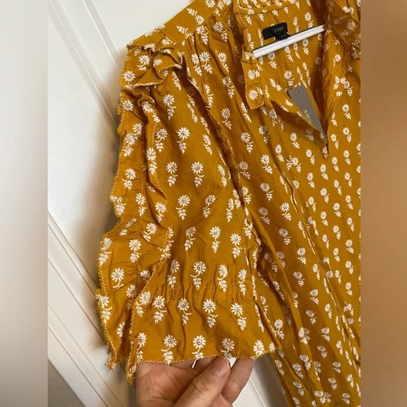 NWT JCrew ruffle sleeve cotton flower top, mustard - Picture 7 of 12